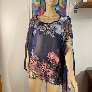 Romantic flowy transparent navy print flattering top